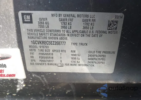 2014 Chevrolet Silverado 1500 2Lt from USA, damaged, VIN 1GCVKREC5EZ268777